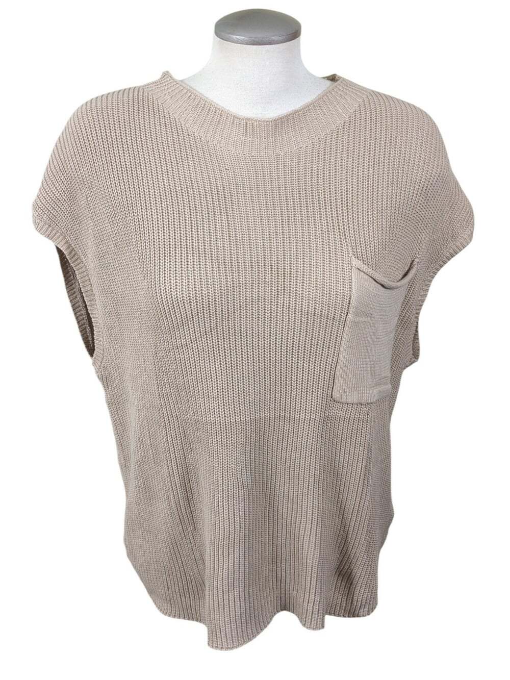 Womens Pretty Garden New Sweater Vest Oatmeal Boxy Crop Sleeveless Mock Neck XXL